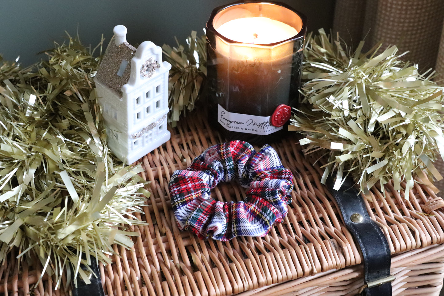 Mini Winter White Tartan Scrunchie