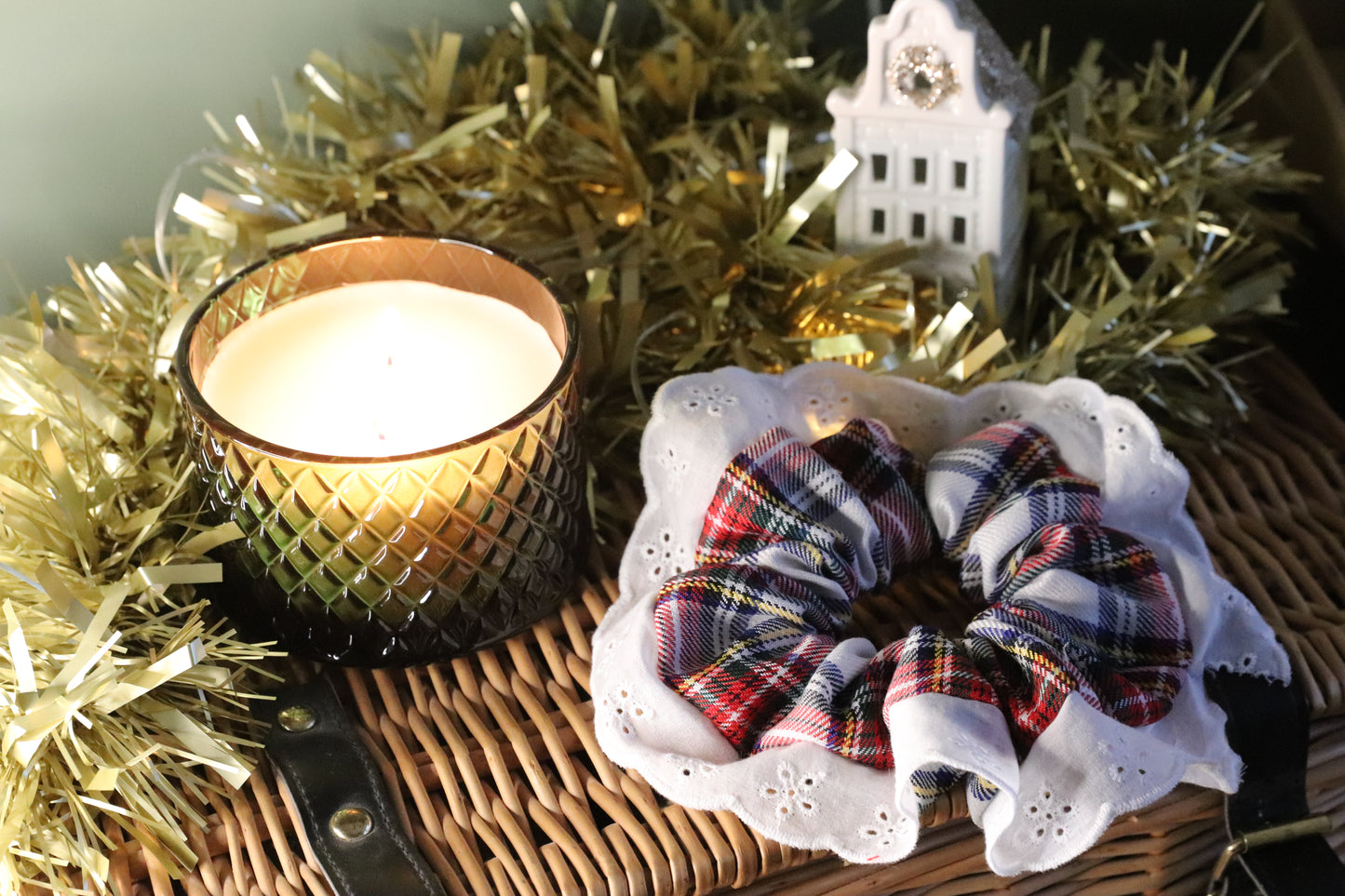 Mrs Santa Claus Tartan Frilly Scrunchie