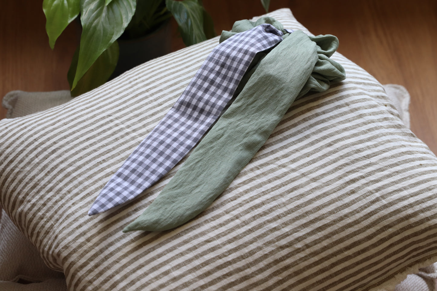 Groovy Green Patchwork Longtail Scrunchie