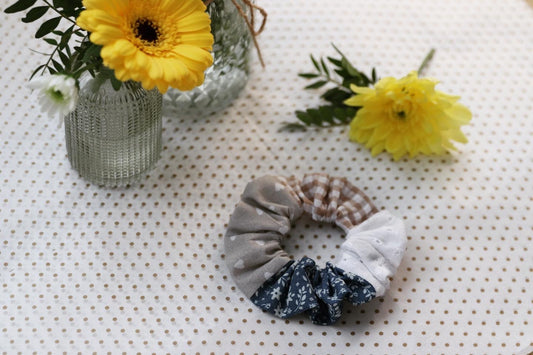 Mini Blue Aster Floral Patchwork Scrunchie