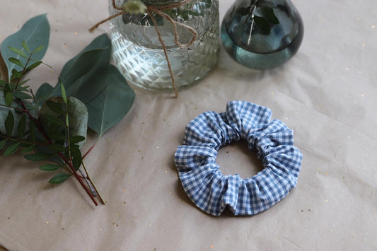 The Mini Blue Springtime Gingham Scrunchie